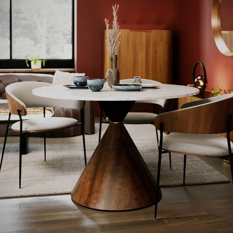 Ronde tafel met steengoed en houteffect - Cono - Kare Design