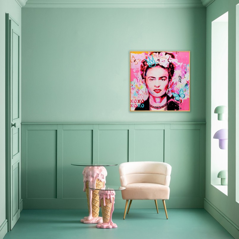 Tableau muse mexicaine rose strass et papillons - La Viva - Kare Design