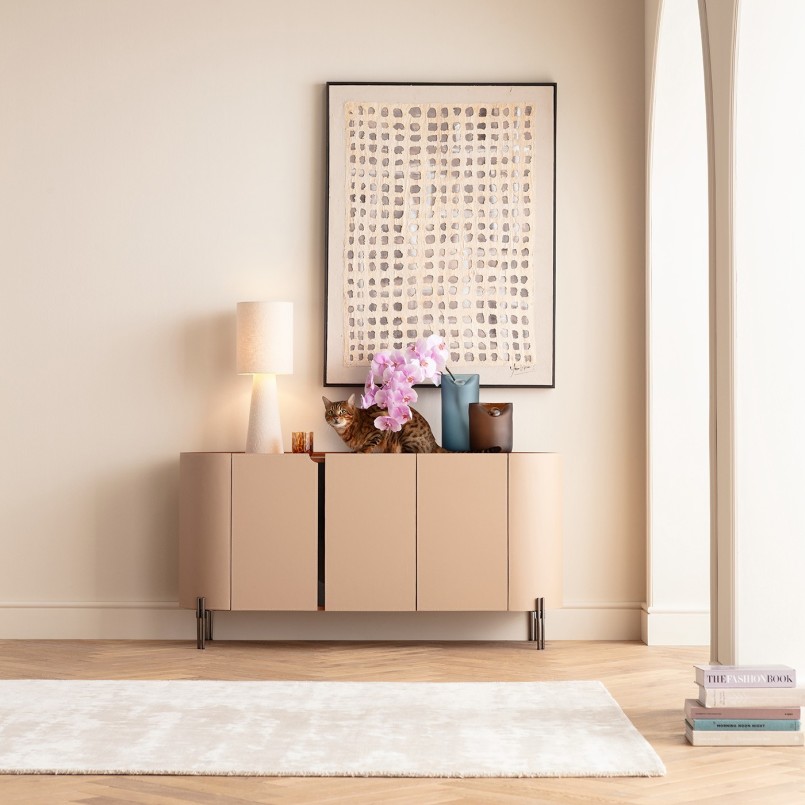 Lamp in krullend beige linnen en staal - Marleen - Kare Design