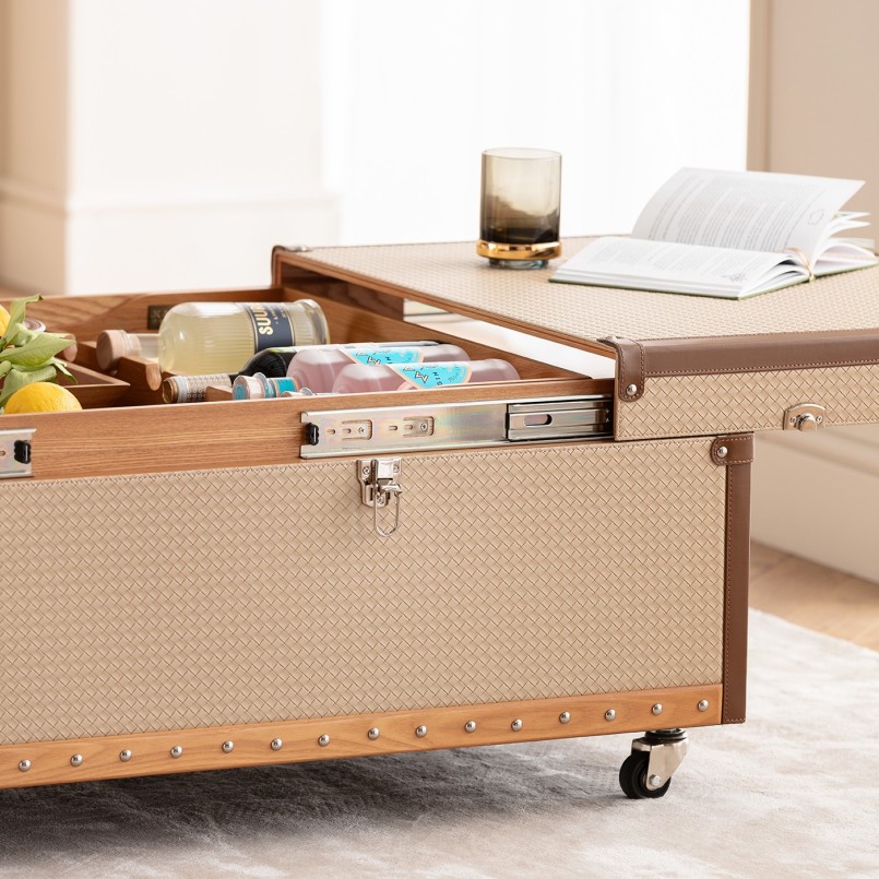 Salontafel met beige geweven imitatiestaaf - Venezia - Kare Design