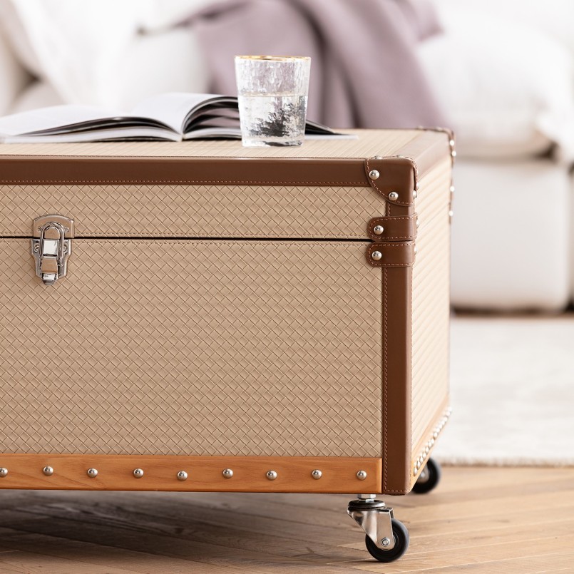 Salontafel met beige geweven imitatiestaaf - Venezia - Kare Design