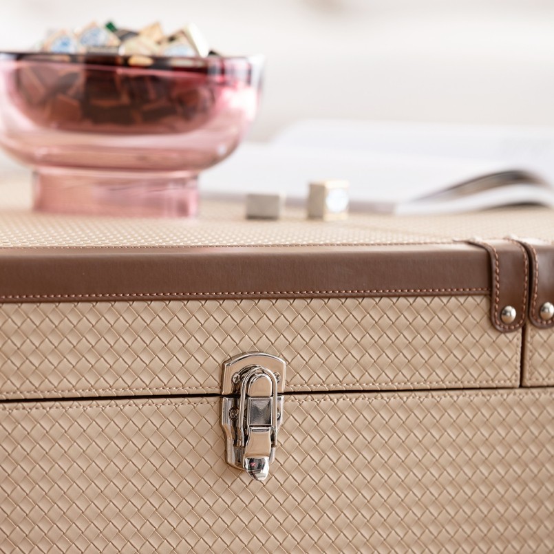 Salontafel met beige geweven imitatiestaaf - Venezia - Kare Design