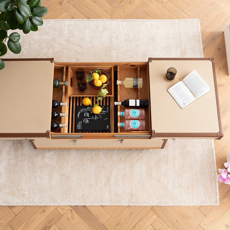 Salontafel met beige geweven imitatiestaaf - Venezia - Kare Design