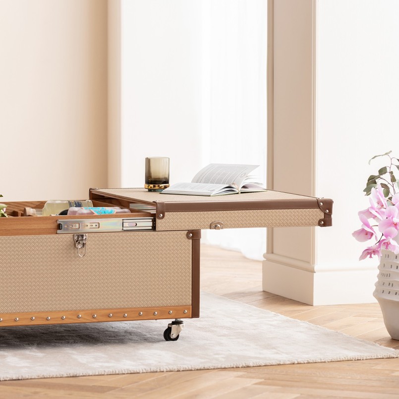 Salontafel met beige geweven imitatiestaaf - Venezia - Kare Design