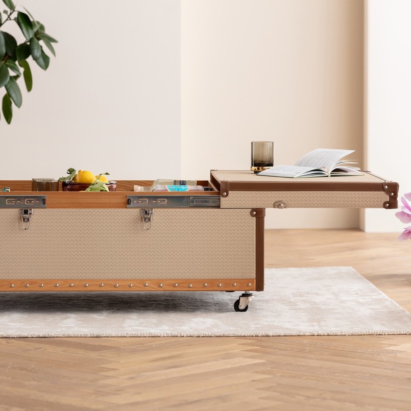 Salontafel met beige geweven imitatiestaaf - Venezia - Kare Design