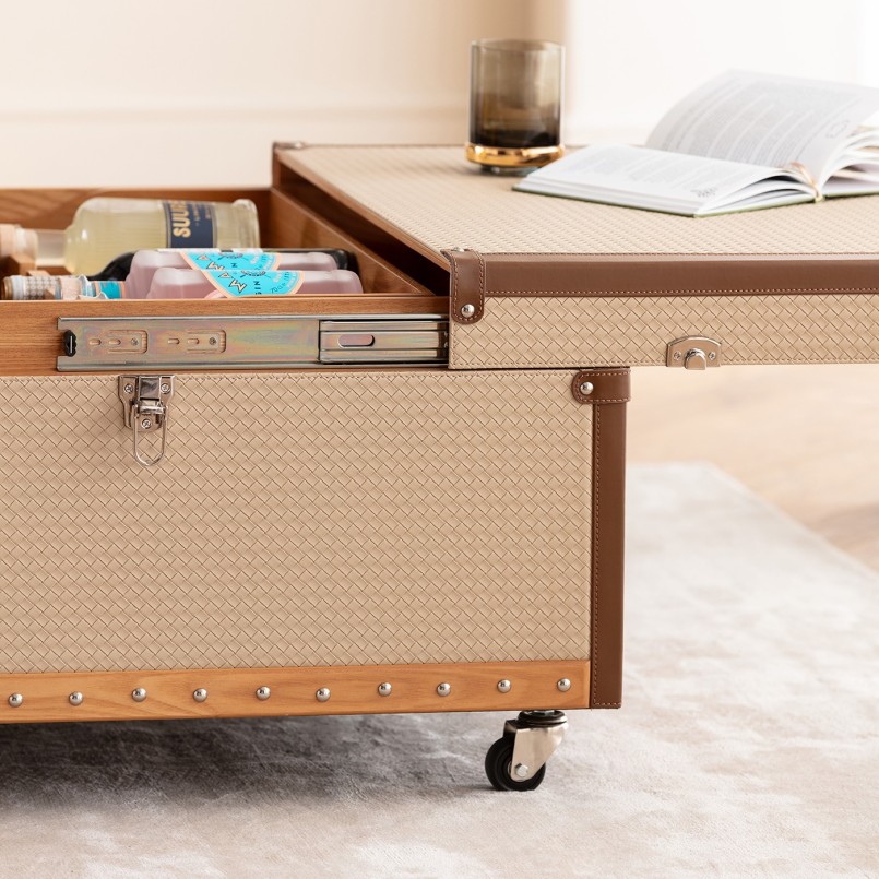 Salontafel met beige geweven imitatiestaaf - Venezia - Kare Design