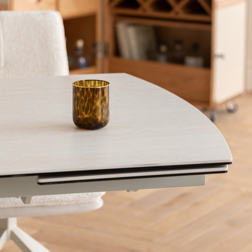 Table à rallonges beige en grès et acier - Lana - Kare Design