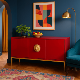 Buffet rouge tête de lion doré - Leone - Kare Design