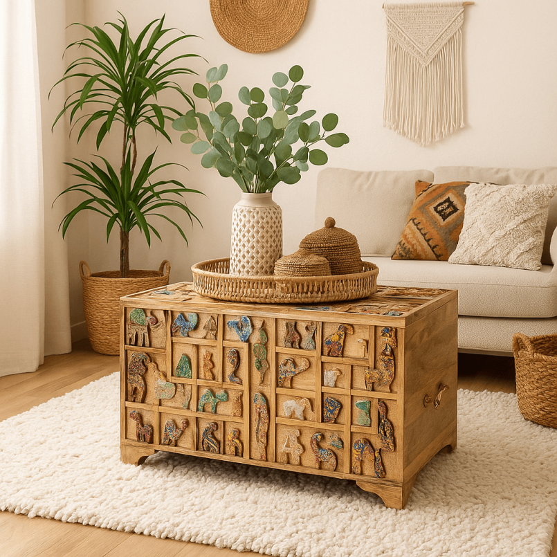 Houten kist met uitgesneden dierenmotieven - Dierentuin - Kare Design