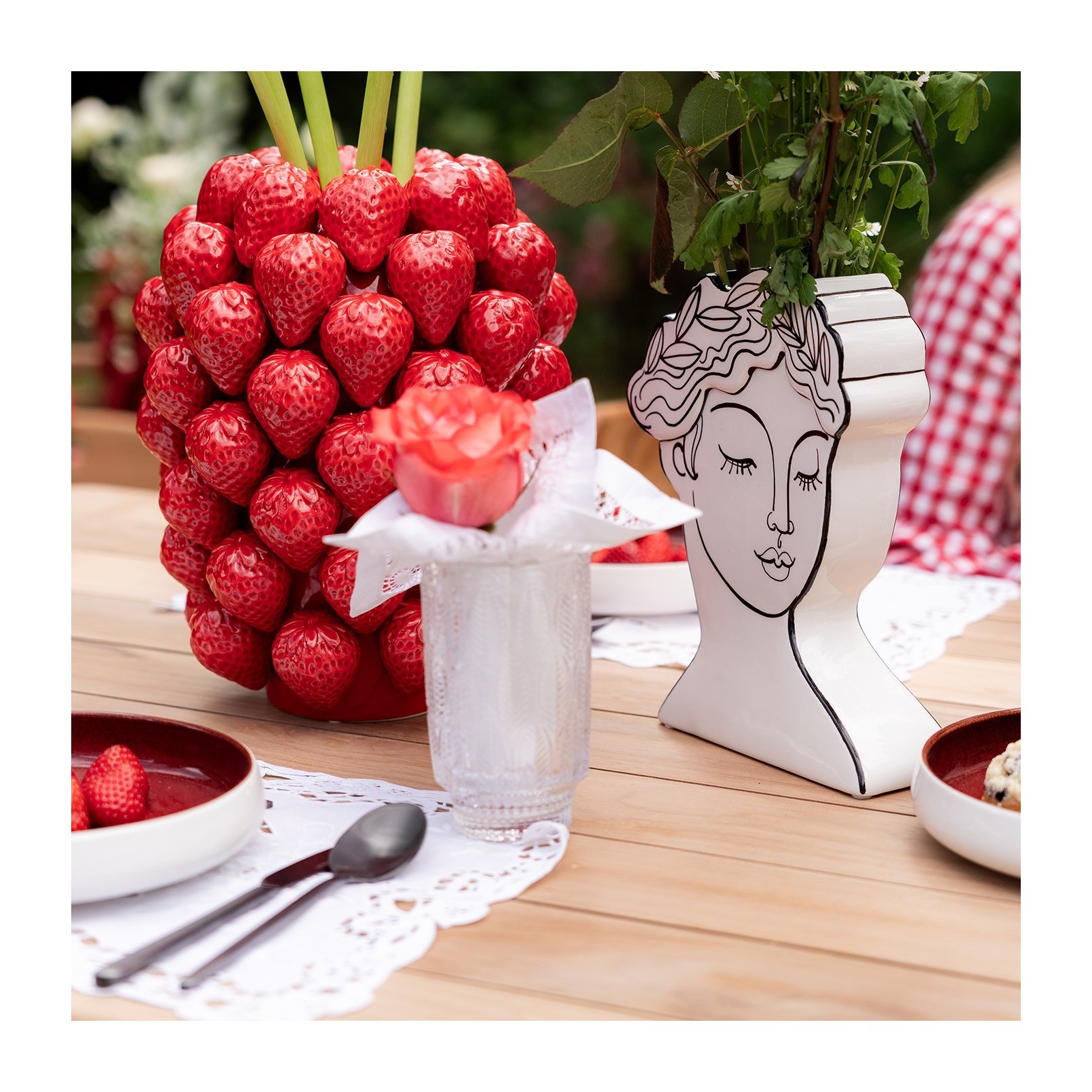 Porcelain red strawberry vase