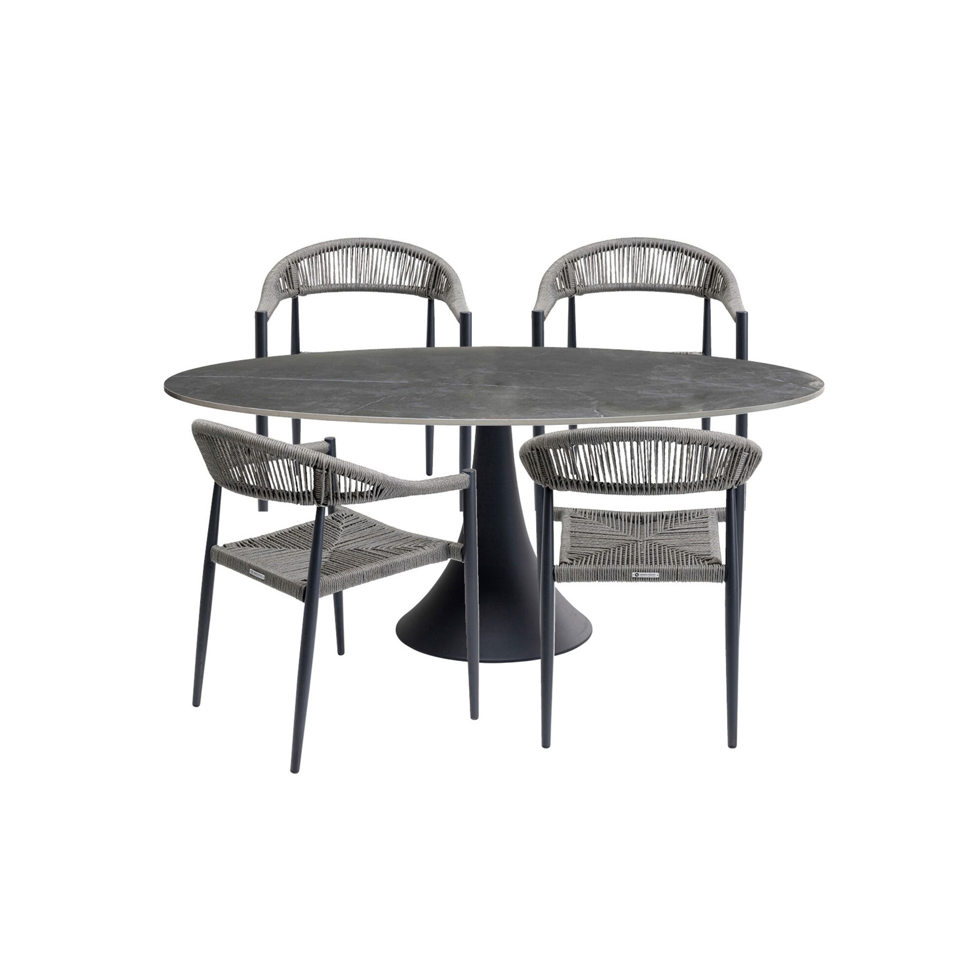 Tuinmeubilair Grande Possibilita tafel 180cm en 4 stoelen grijs Kare Design