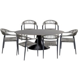Tuinmeubilair Grande Possibilita tafel 220cm en 6 stoelen grijs Kare Design