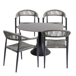 Tuinmeubilair Grande Possibilita tafel 120cm en 4 stoelen grijs Kare Design
