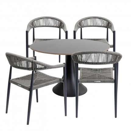 Tuinmeubilair Grande Possibilita tafel 120cm en 4 stoelen grijs Kare Design