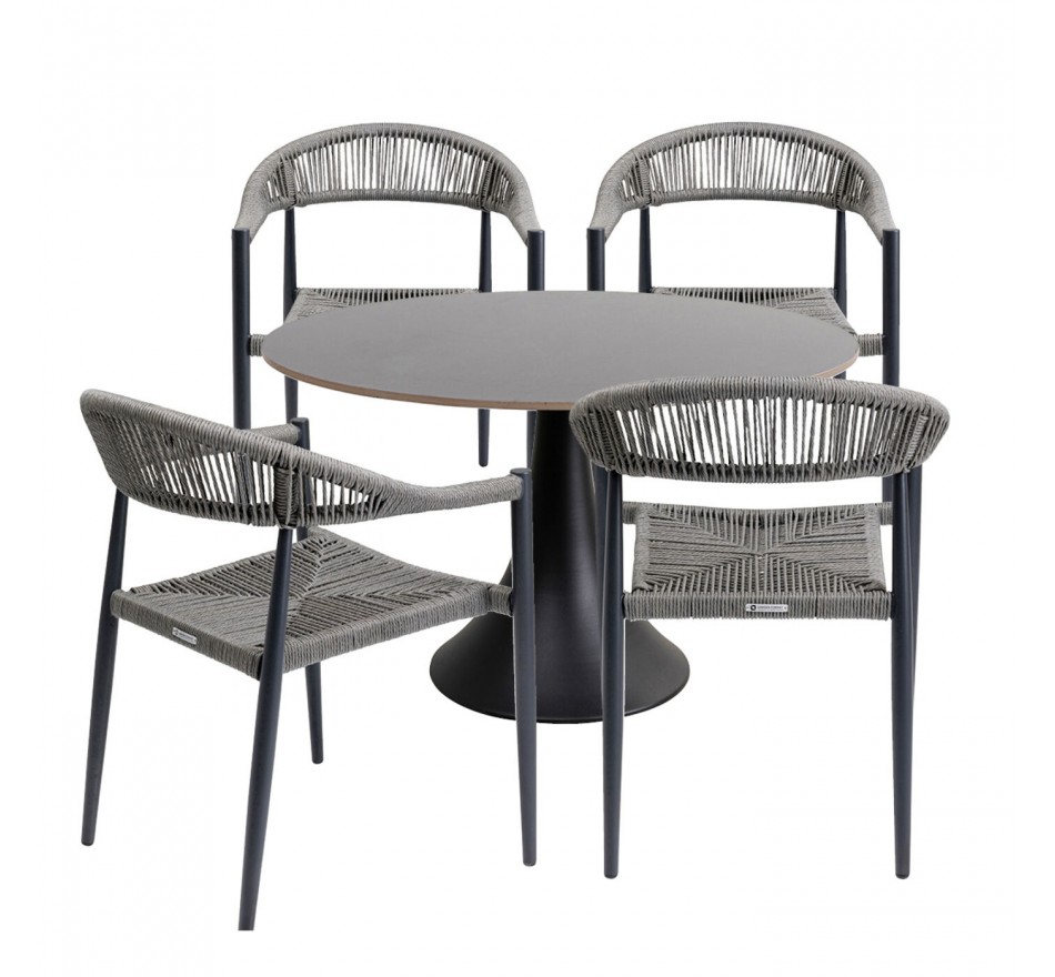 Ensemble de jardin Grande Possibilita table 120cm et 4 chaises grises Kare Design