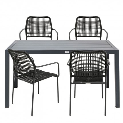 Ensemble de jardin Madagascar table et 4 chaises noires Kare Design