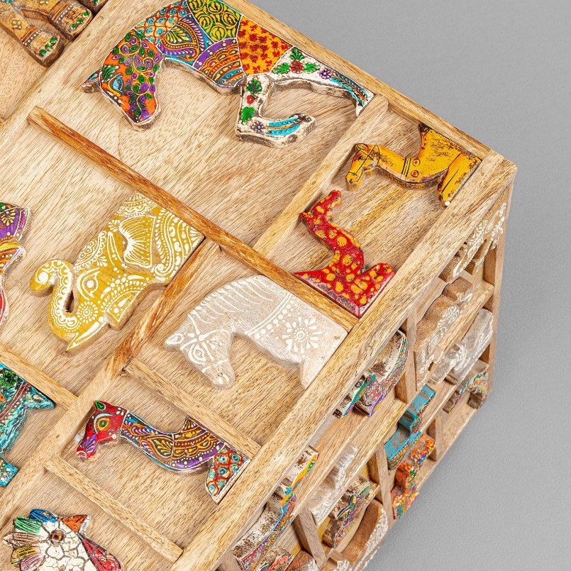 Houten kist met uitgesneden dierenmotieven - Dierentuin - Kare Design