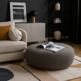 Pouf gris bouclé - Pebble - Kare Design