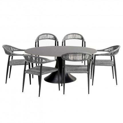 Tuinmeubilair Grande Possibilita tafel 220cm en 6 stoelen grijs Kare Design