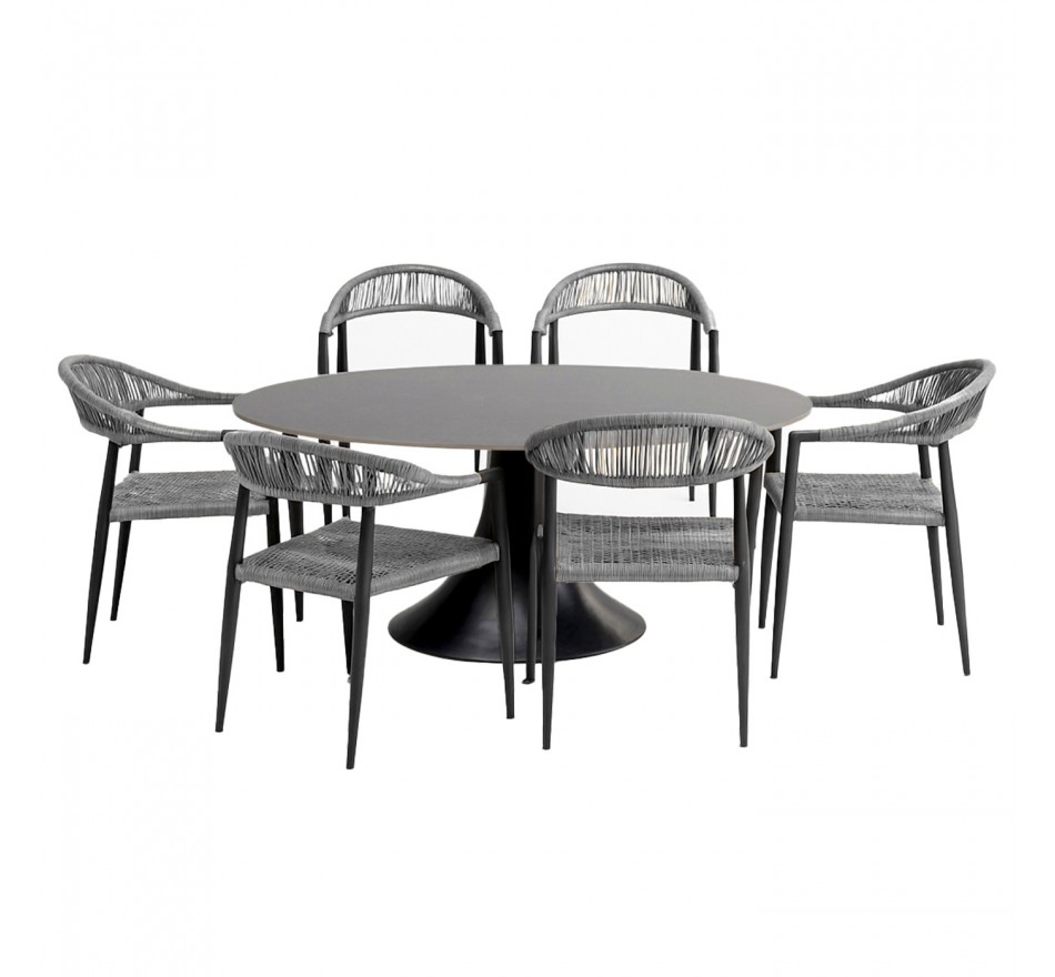 Tuinmeubilair Grande Possibilita tafel 220cm en 6 stoelen grijs Kare Design