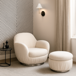 Crème gekrulde draaifauteuil met armleuningen - Nube - Kare Design