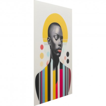 Tableau en verre femme rétro jaune 80x120cm Kare Design