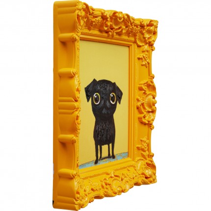 Tableau Frame jaune chien noir 30x35cm Kare Design