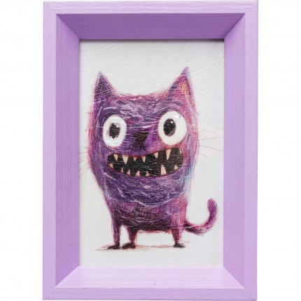 Tableau Frame chat monstre violet 13x18cm Kare Design