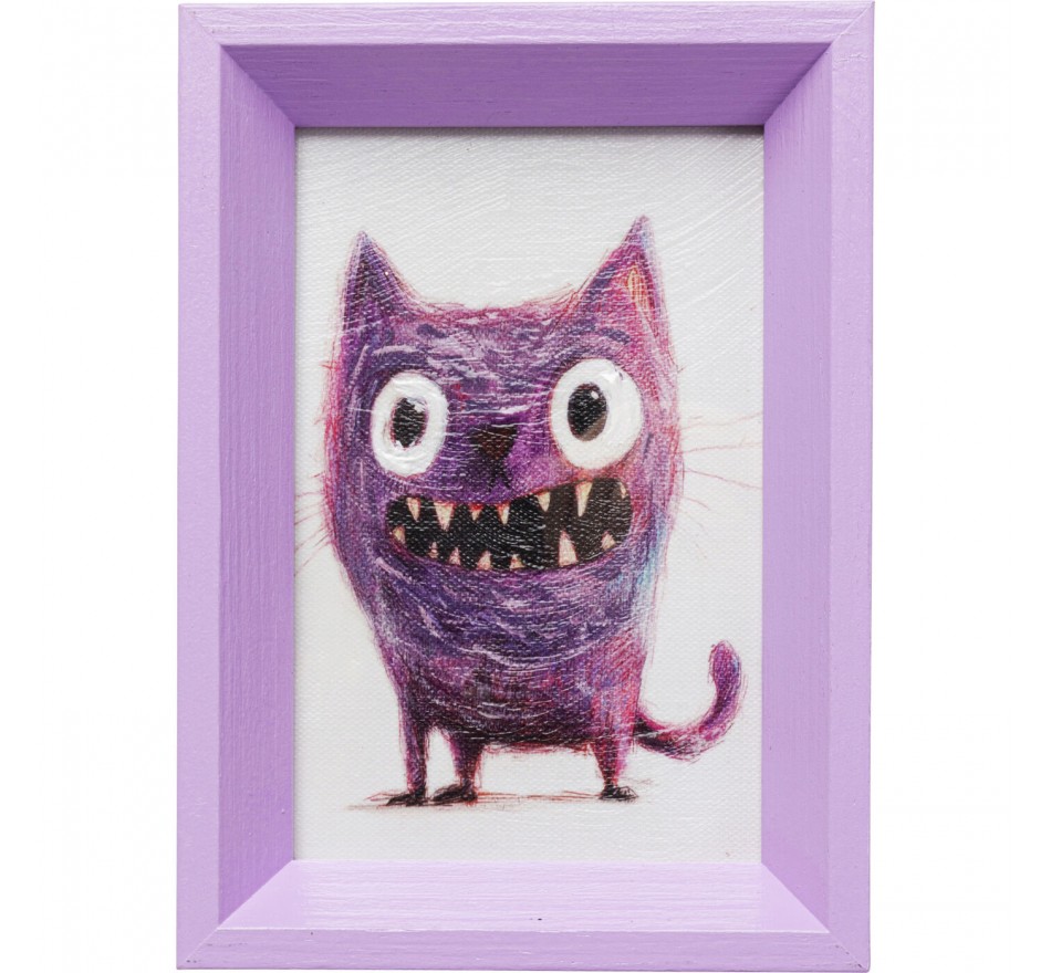 Schilderij paars monster kat 13x18cm Kare Design