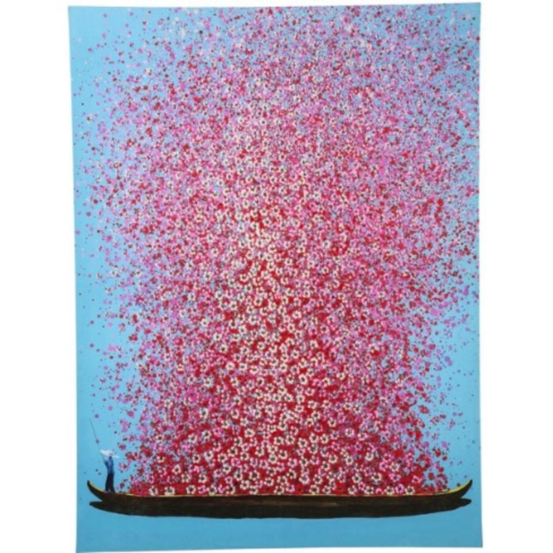 Tableau sur toile Flower Boat blue-fuchsia 30x40cm
