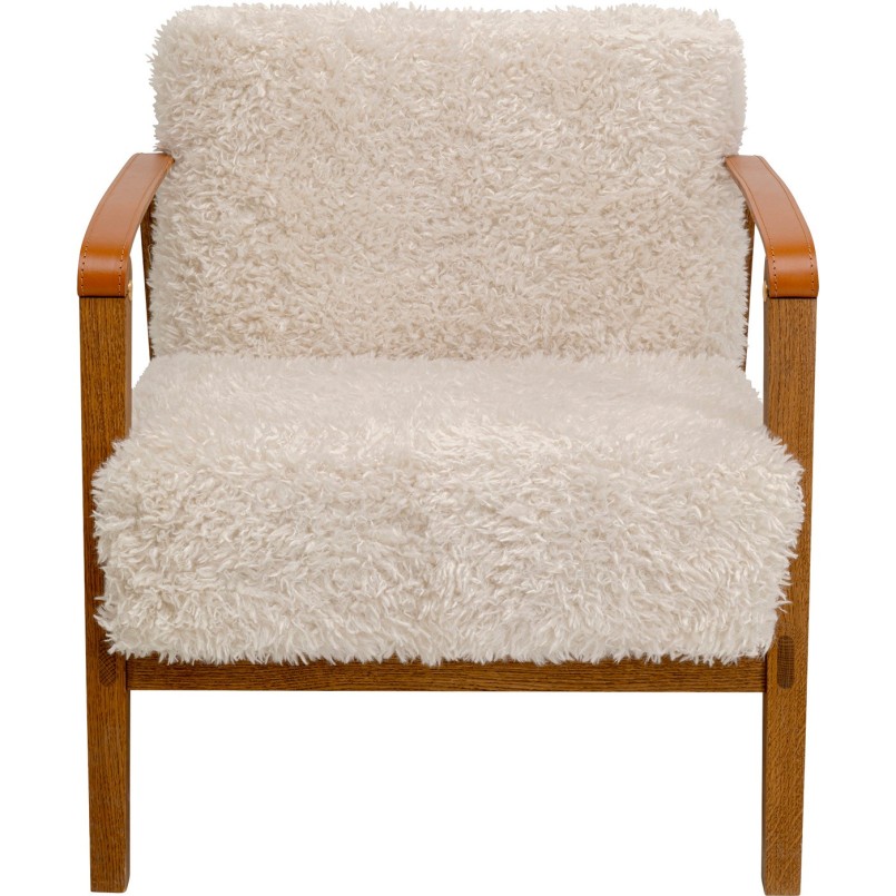 Fauteuil crème doux en bois et cuir - Simon - Kare Design