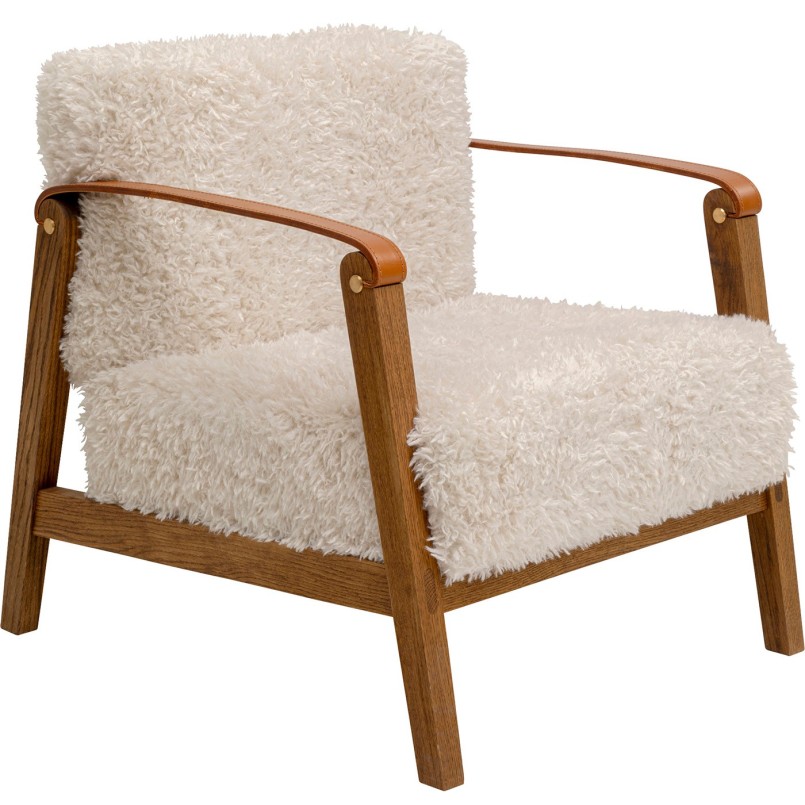 Fauteuil crème doux en bois et cuir - Simon - Kare Design