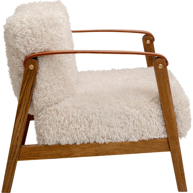 Fauteuil crème doux en bois et cuir - Simon - Kare Design