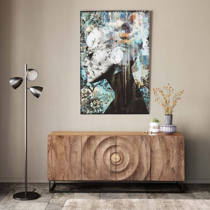 Tableau en verre bleu femme profil fleurs 100x150cm Kare Design