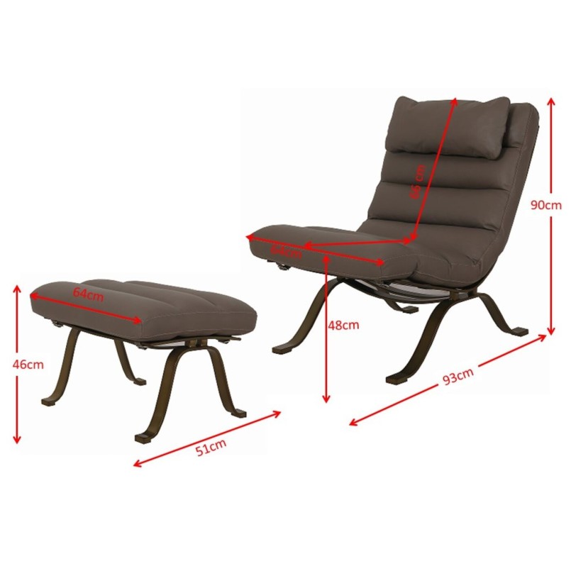 Fauteuil en voetensteun van leer en verguld staal - Novel - Kare Design
