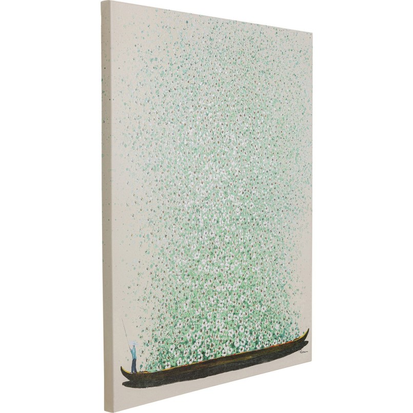 Tableau fleurs pirogue beige et vert - Touched - Kare Design