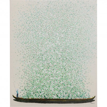 Tableau Touched fleurs pirogue 40x50cm beige et vert Kare Design