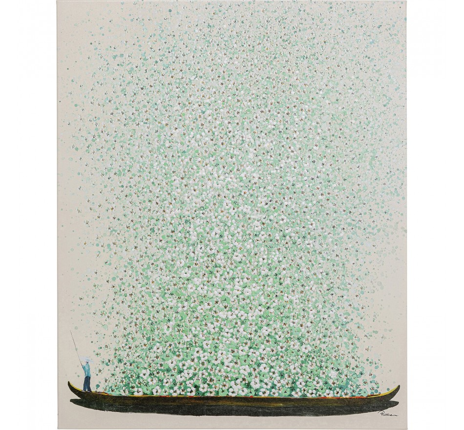 Tableau Touched fleurs pirogue 40x50cm beige et vert Kare Design