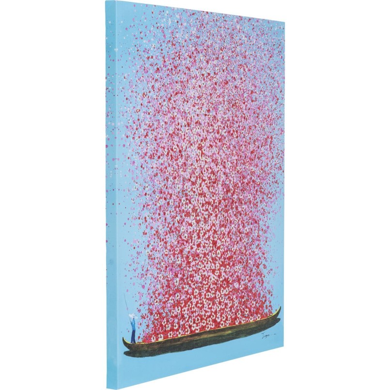 Tableau fleurs pirogue bleu et rose - Touched - Kare Design