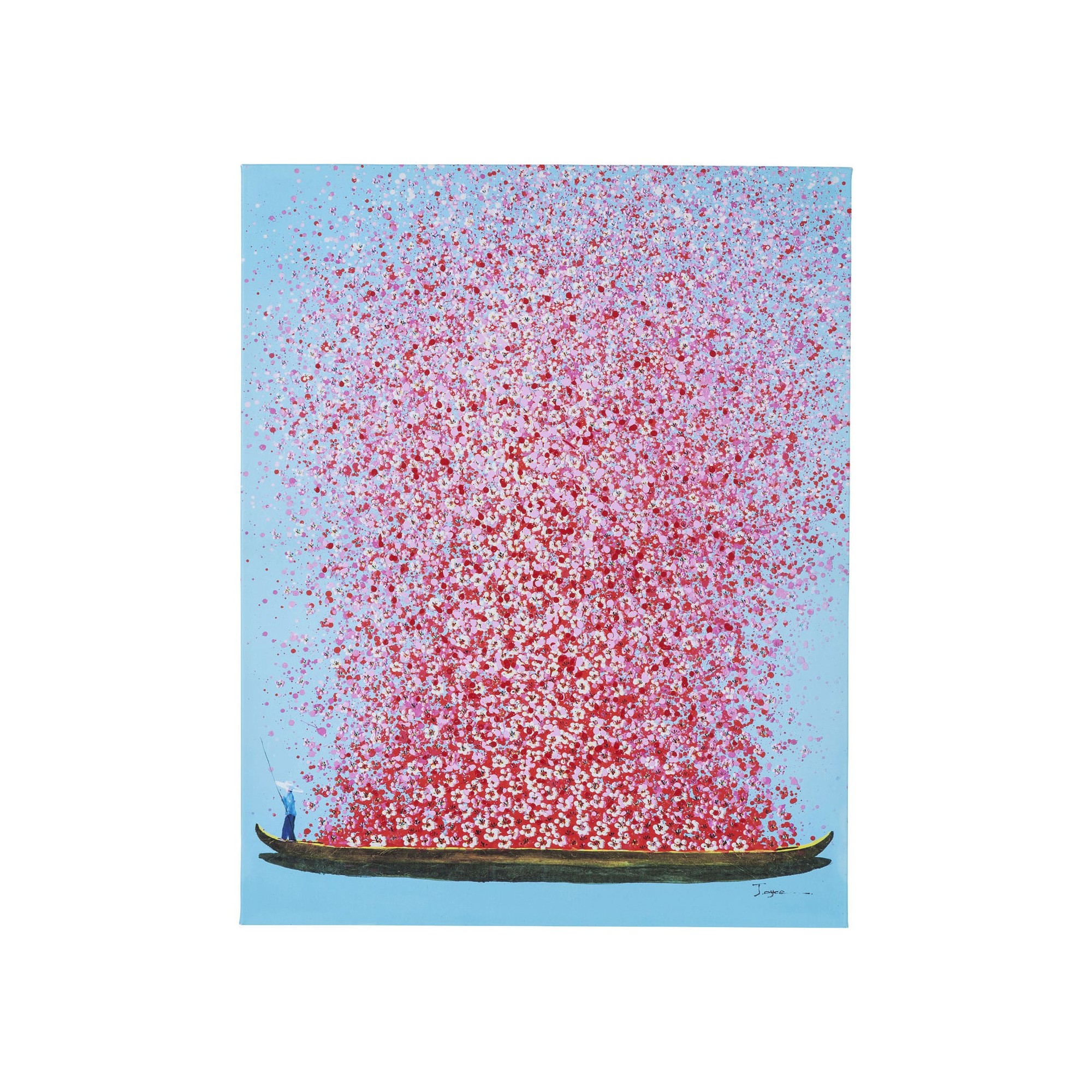 Tableau Touched fleurs pirogue 30x40cm bleu et rose Kare Design