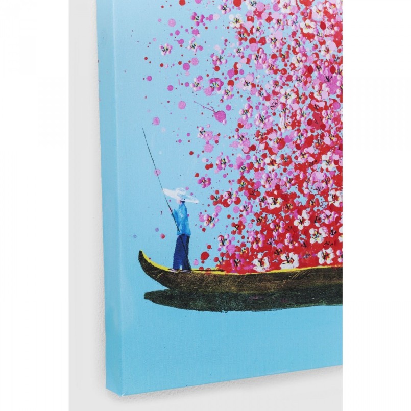 Tableau fleurs pirogue bleu et rose - Touched - Kare Design