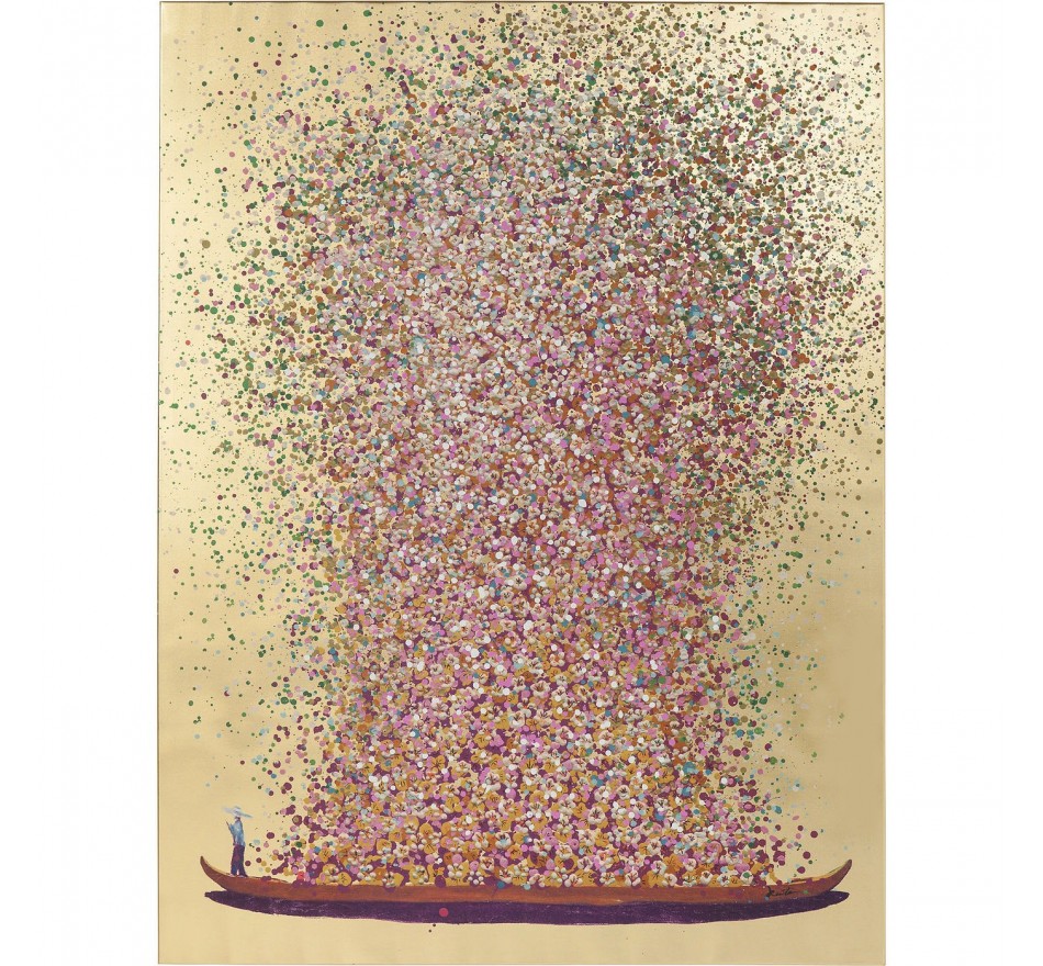Tableau Touched fleurs pirogue 40x50cm doré et rose Kare Design