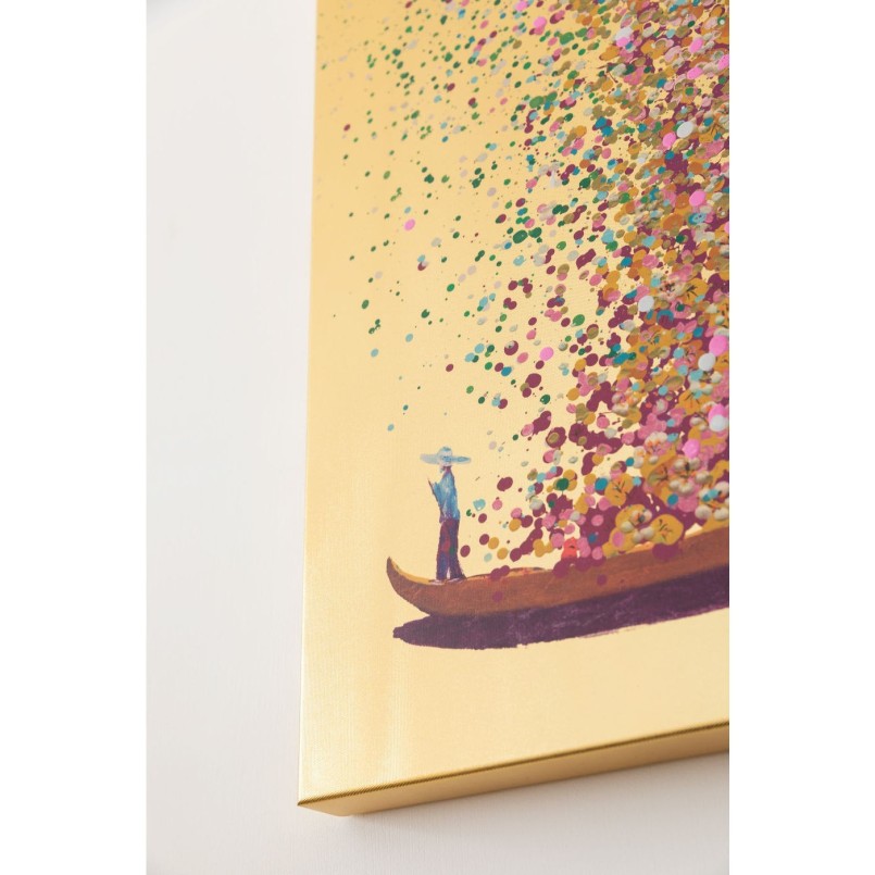 Tableau fleurs pirogue doré et rose - Touched - Kare Design