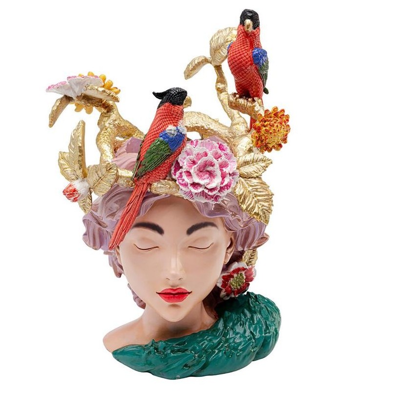 Vase femme coiffée de fleurs et de perroquets -  Kare Design