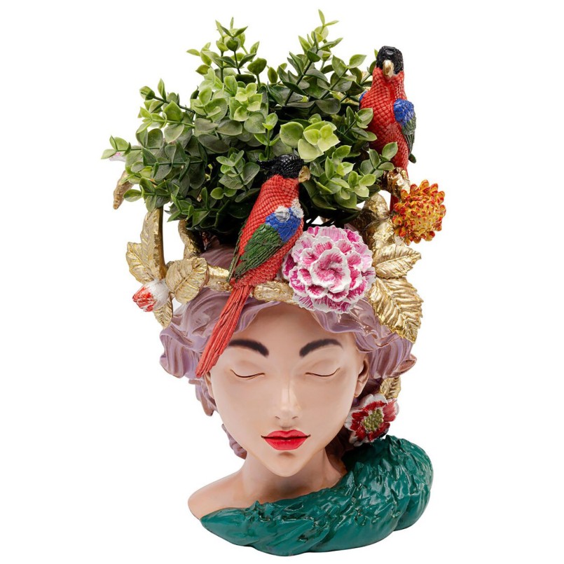 Vase femme coiffée de fleurs et de perroquets -  Kare Design