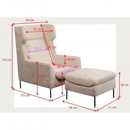Fauteuil en Voetensteun Quinn beige Kare Design