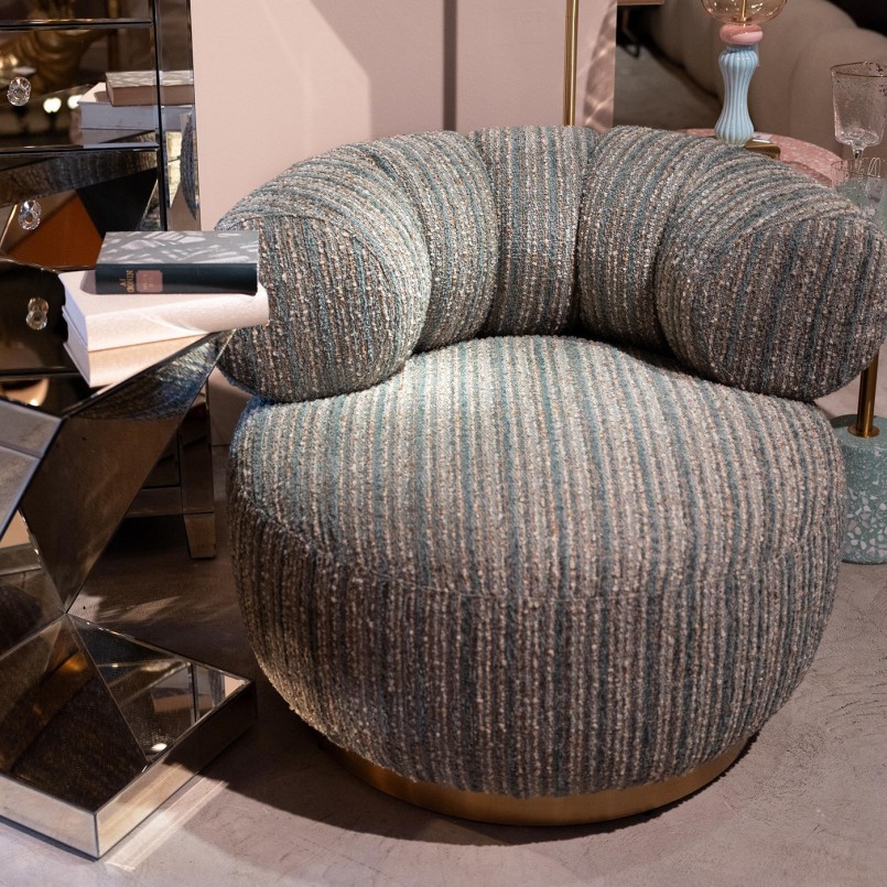Blauwgroene retro draaifauteuil - Couture Stripes - Kare Design