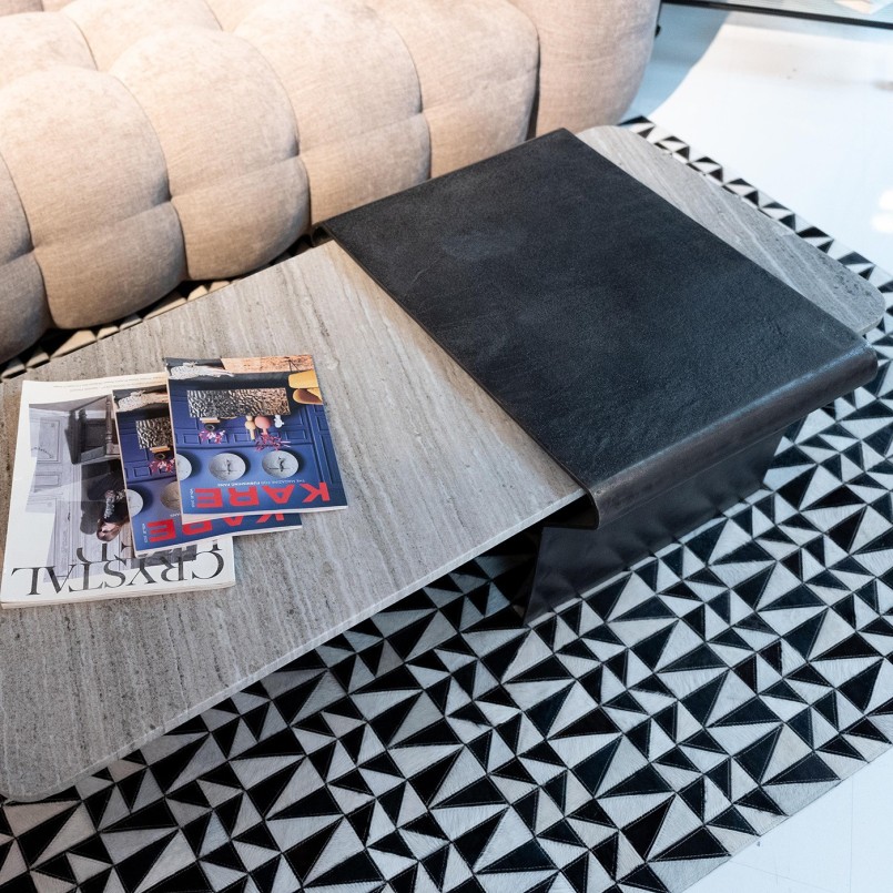 Marble and aluminium coffee table 142x70cm - Montagna - Kare Design