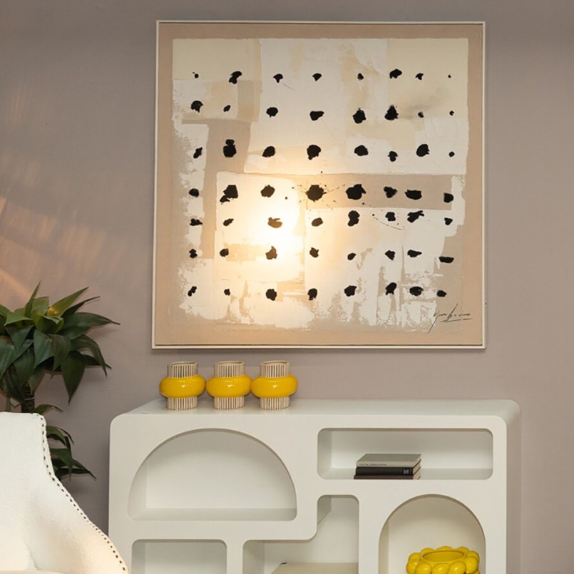 Toile beige et blanche à pois noirs - Creative Dots - Kare Design