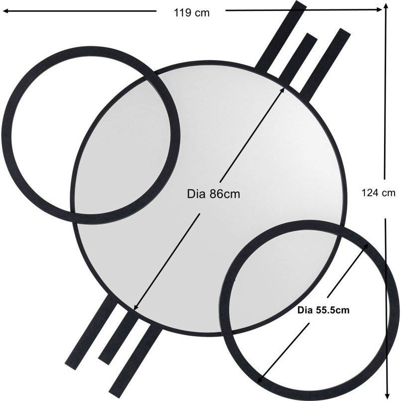 Zwarte artistieke wandspiegel - Triple Cercle - Kare Design